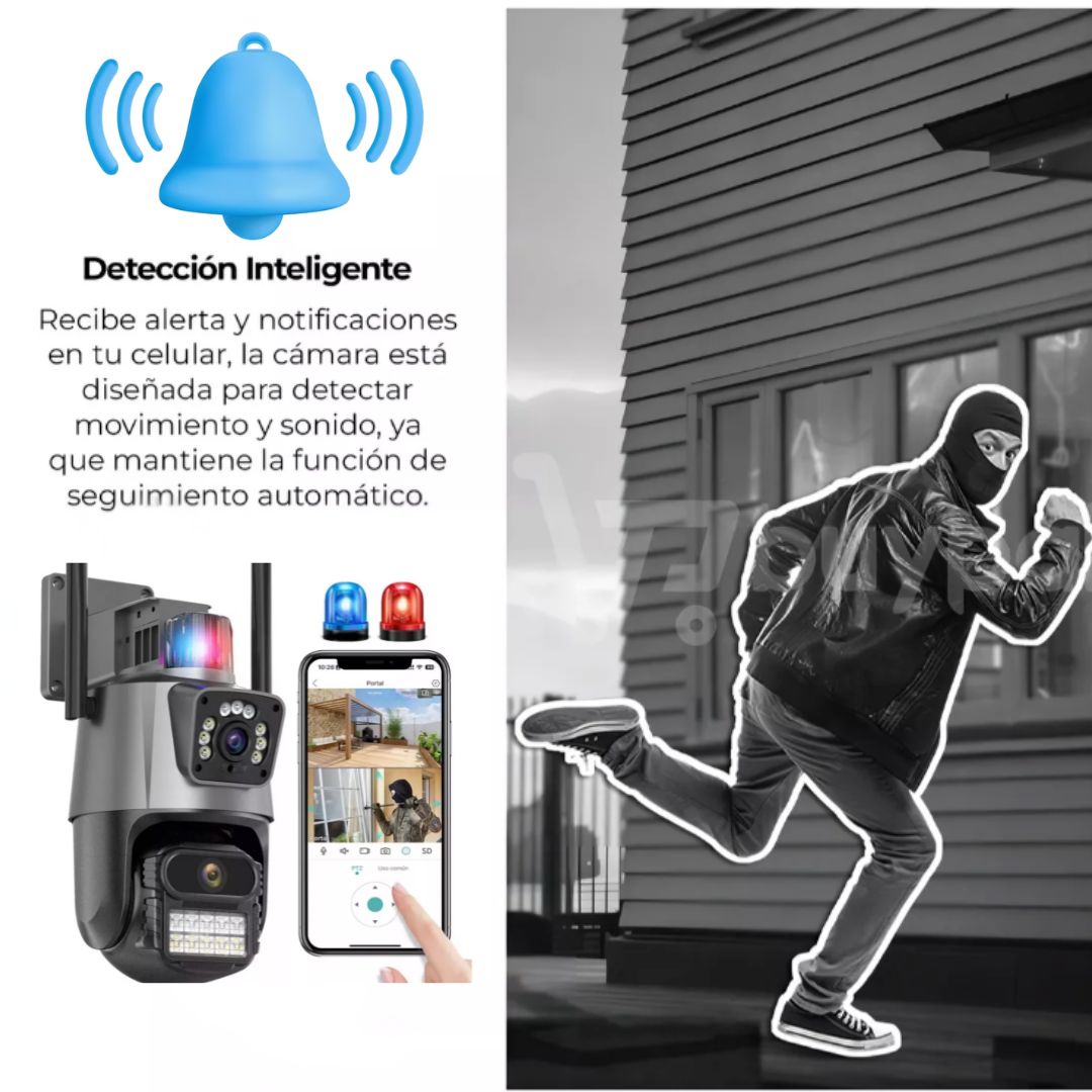 Cámara Domo WiFi Doble Lente HD con Alarma y Visión Nocturna