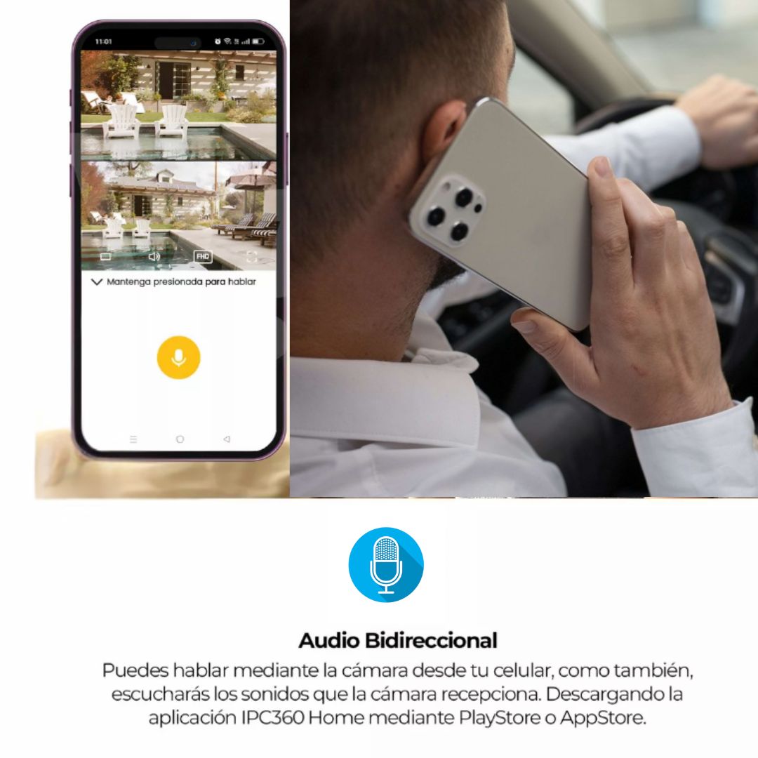 Cámara Domo WiFi Doble Lente HD con Alarma y Visión Nocturna
